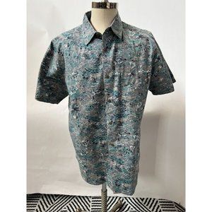 Woolrich Lakes and Ponds Short Sleeve Shirt Size Large Blue Grey Cotton